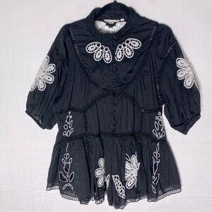 Anthropologie Forever That Girl Short Sleeve High Neck Boho Peasant Blouse M